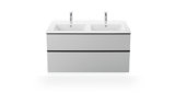 Duravit ME by Starck furniture double wash basin, 2x2 tap holes, overflow, with tap hole bench, 1300 mm