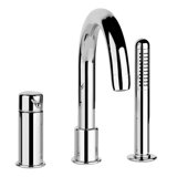 Gessi Goccia three-hole bath rim mixer, integrated diverter in spout, metal shower hose without return spring,...