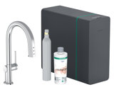 Hansgrohe Aqittura M91 kitchen mixer, starter set, SodaSystem 210, extendable up to 76cm , 1jet, sBox, 76806