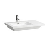 Laufen Living Square washbasin, asymmetric, shelf right, 1 tap hole, with overflow, 750x480, white