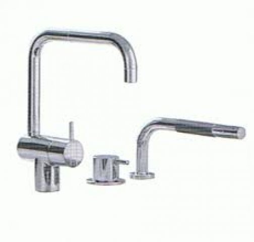 Vola KV1-500T1 single mixer, with retractable hand shower, chrome-plated