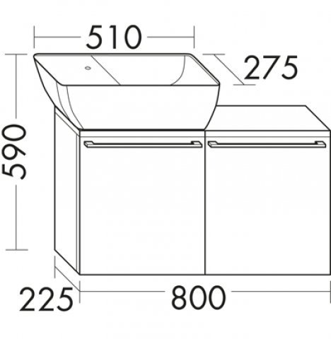 Burgbad Bel guest bathroom mineral cast washbasin including vanity unit, 2 doors, basin left, 855 mm