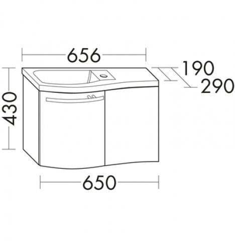 Burgbad Sinea guest bathroom cast mineral washbasin including vanity unit, basin right, width: 656 mm