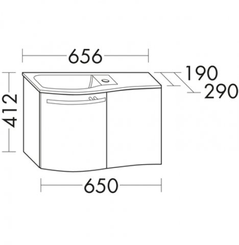 Burgbad Sinea Guests Bathroom Glass washbasin including vanity unit, basin left, width 670 mm