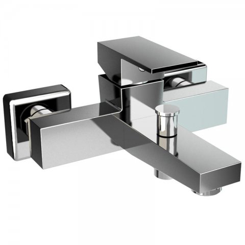 HSK Surface-mounted bath tub filler and shower single-lever mixer, square, chrome, 1140008