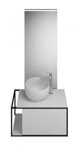 Burgbad Junit Set Cast mineral washbasin incl. vanity unit, version left, incl. illuminated mirror S...