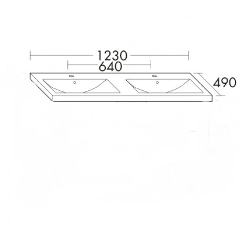 Burgbad Eqio ceramic double wash basin KBAR123, 2 tap holes, with overflow, width: 1230mm, white