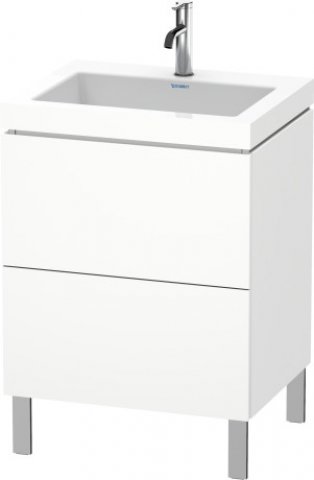 Duravit L-Cube furniture wash basin c-bonded with base floor standing, 60x48 cm, 2 pull-outs, without overflow, 1 tap hole