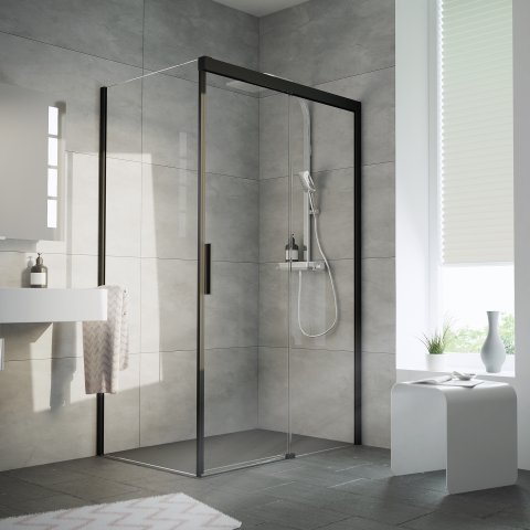 HSK Atelier Plan sliding door 2-part with fixed element and side wall left, dimensions: 100.0 cm x 90.0 cm x 206.0 cm