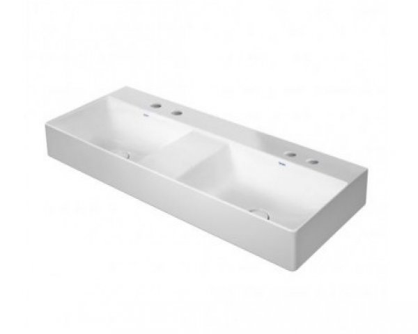 Duravit DuraSquare double wash basin, furniture double wash basin 120x47cm, 2 tap holes, without overflow, with tap hole bench