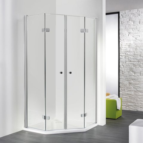 HSK Exklusiv Pentagonal shower with folding doors, 4-part, size: 90 x 90 x 200 cm