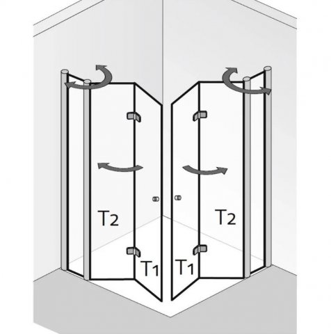 HSK Exklusiv corner entrance with folding doors on side part, size: 100 x 100 x 200 cm