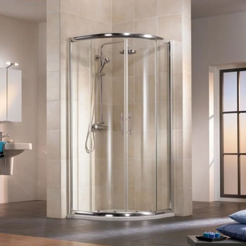 HSK Favorit sliding door round shower with curved panes, size: 100 x 100 x 185 cm, radius: 500 mm