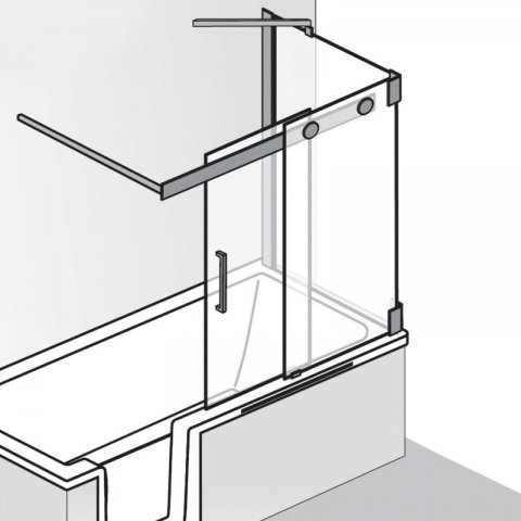 HSK K2P Bath tub attachment, sliding door 2-part + side panel, size: 94.0 / 75.0 x 150.0 cm, fixed e...