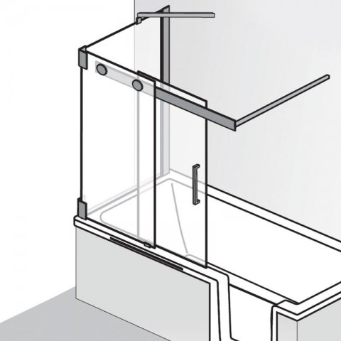 HSK K2P Bath tub attachment, sliding door 2-part + side panel, size: 94.0 / 75.0 x 150.0 cm, fixed e...