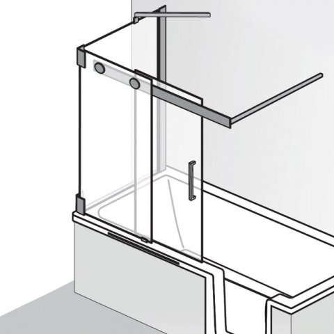 HSK K2P Bath tub attachment, sliding door 2-part + side panel, size: 104.0 / 75.0 x 150.0 cm, fixed ...