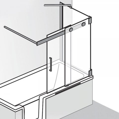 HSK K2P Bath tub attachment, sliding door 2-part + side panel, size: 104.0 / 75.0 x 150.0 cm, fixed ...