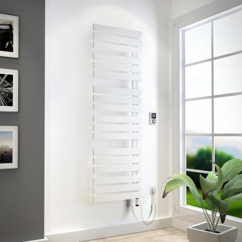 HSK Yenga bathroom radiator for all-electric operation, 800 W, size: 60.0 x 182.4 cm, heating element silver, Heating rod right, opening tubes left