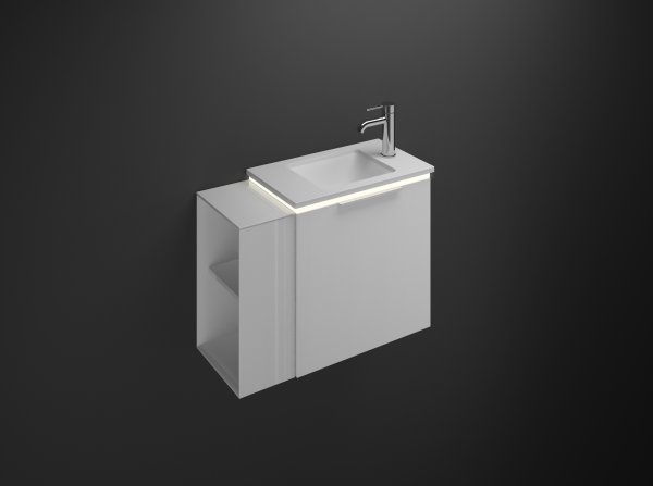 Burgbad Eqio mineral cast washbasin incl. vanity unit Open compartment left, Incl. LED vanity unit l...