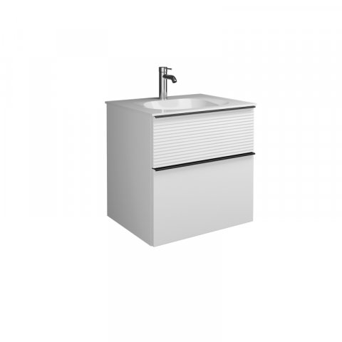 Burgbad Fiumo mineral cast washbasin including vanity unit, with pleated front width 620mm, SFXN062