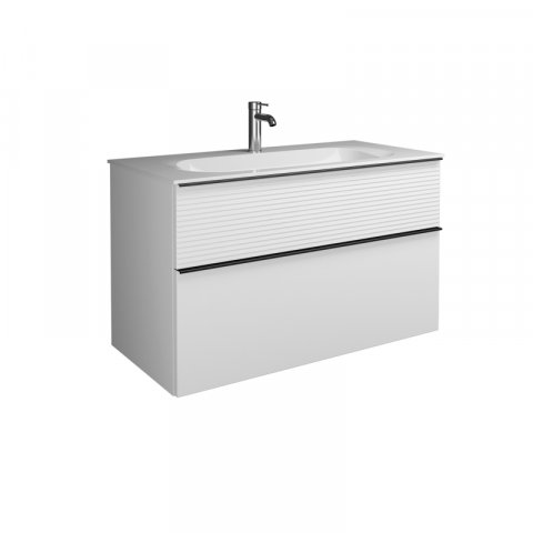 Burgbad Fiumo mineral cast washbasin including vanity unit, with pleated front width 1020mm, SFXN102