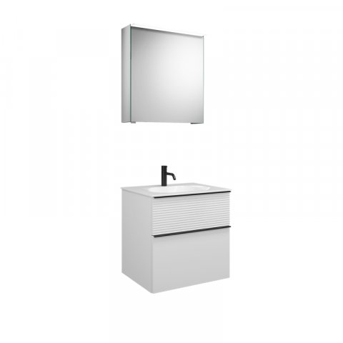 Burgbad Fiumo set, SXFV062L, consisting of mirror cabinet, mineral cast washbasin and vanity unit, w...