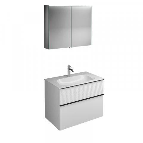 Burgbad Fiumo set, SXFV082, consisting of mirror cabinet, mineral cast washbasin and vanity unit, wi...