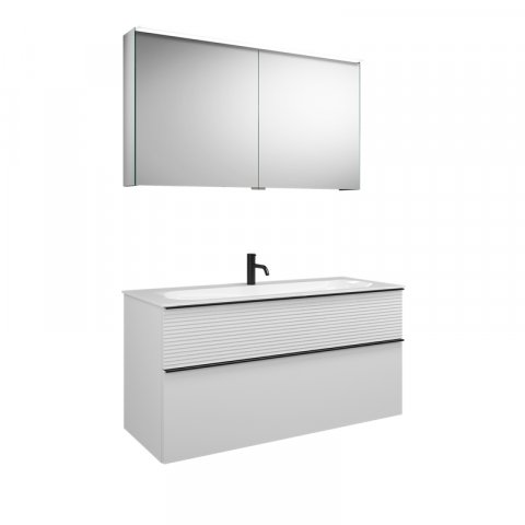 Burgbad Fiumo set, SXFV102, consisting of mirror cabinet, mineral cast washbasin and vanity unit, wi...