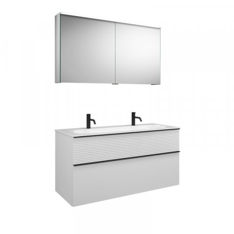 Burgbad Fiumo set, SXFW122, consisting of mirror cabinet, mineral cast washbasin and vanity unit, wi...