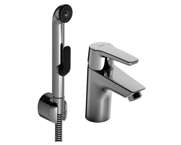 Hansa HANSAPOLO single lever basin mixer, functional shower, without pop-up waste, projection 103mm, 51462293