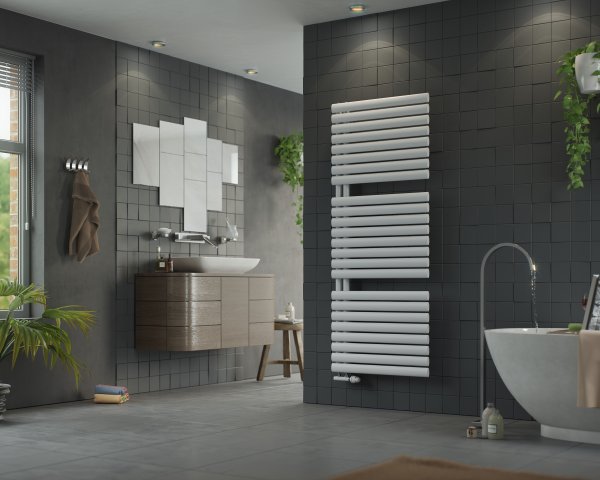 Corpotherma Forte-UP bath radiator, water-guided, straight oval profiles, depth: 95mm, white, FU