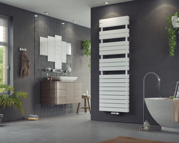 Corpotherma Panio Scala Duo bathroom radiator, water-carried, center connection, straight precision steel panels, white, depth: 74mm, PASD