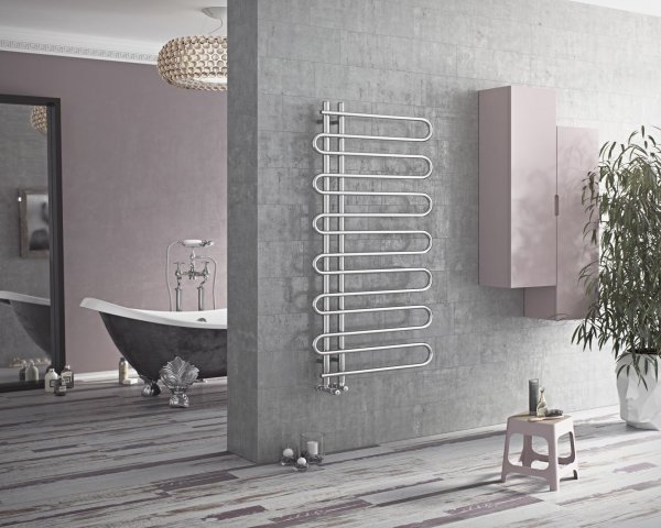 Corpotherma Boa bathroom radiator, water-guided, straight round tubes, chrome, depth: 90mm, BOA