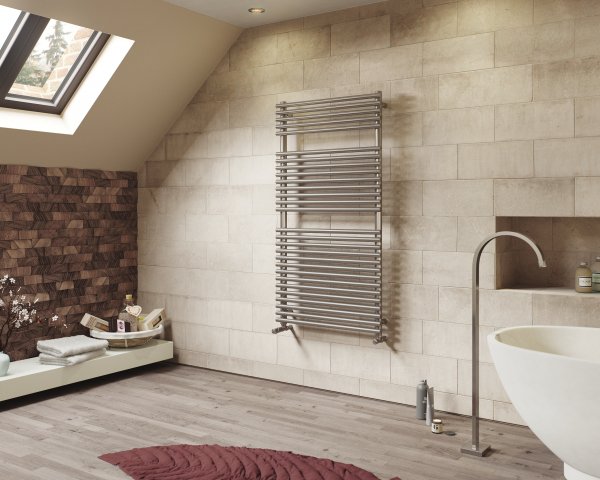 Corpotherma Ponera bath radiator, water-guided, straight precision steel pipes, depth: 75mm, stainle...