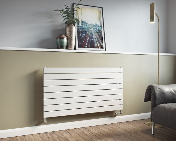 Corpotherma Panio Horizontal Space Heater, Water Heated, Straight Precision Steel Panels, White, Depth: 65mm, PANH