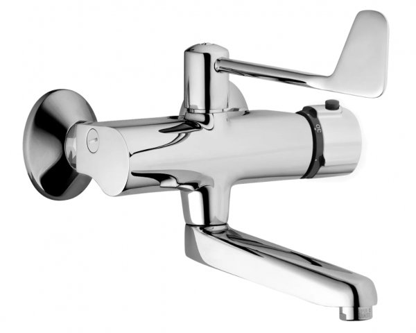 Hansa Hansatempra basin mixer, wall-mounted, 245 mm projection, long operating lever, chrome, 08382202