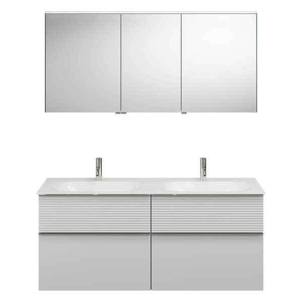 Burgbad Fiumo set, SGGT142L, consisting of mirror cabinet, mineral cast washbasin and vanity unit, w...