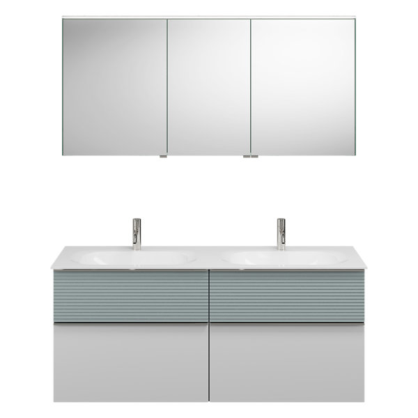 Burgbad Fiumo set, SGGT142R, consisting of mirror cabinet, mineral cast washbasin and vanity unit, w...