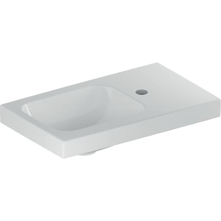 Geberit iCon Light hand-rinse basin, 53 cm x 31 cm, with tap hole on the right, without overflow, sh...