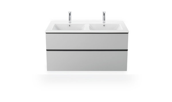 Duravit ME by Starck furniture double wash basin, 2x2 tap holes, overflow, with tap hole bench, 1300 mm