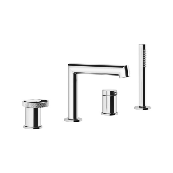 Gessi Anello four-hole bath rim single lever mixer with spout 190 mm, separate 2-way diverter cartridge, shower spout, 63337