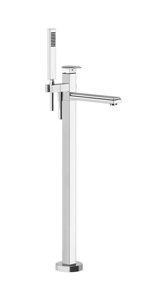 Gessi Eleganza, ready-mounted set, for free-standing bath mixer, fixed bath spout, automatic diverter, for intrinsically safe hand shower and shower hose 1.50 m, 46131