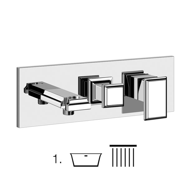 Gessi Eleganza, complete mounting set, for TUB single lever mixer, with 2-way diverter and wall elbow, with bracket, complemented with shower hose and a hand shower, 46140