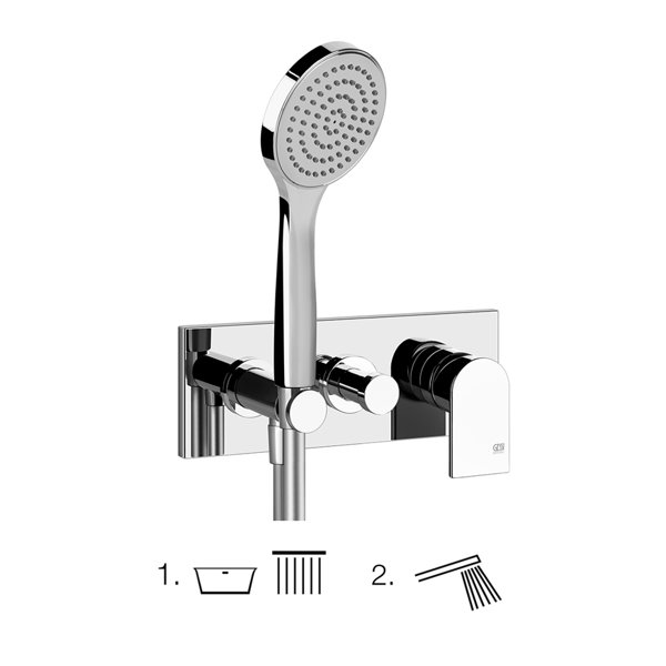 Gessi Emporio Via Manzoni finish-mount set for single-lever shower mixer, 2-way diverter, direct wall elbow with bracket, 44901