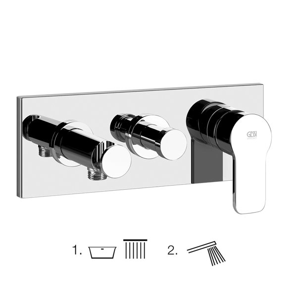 Gessi Emporio Corso Venezia, ready-to-install set for TUBE single lever mixer, 2-way diverter, direct wall connection elbow with bracket , 47240031