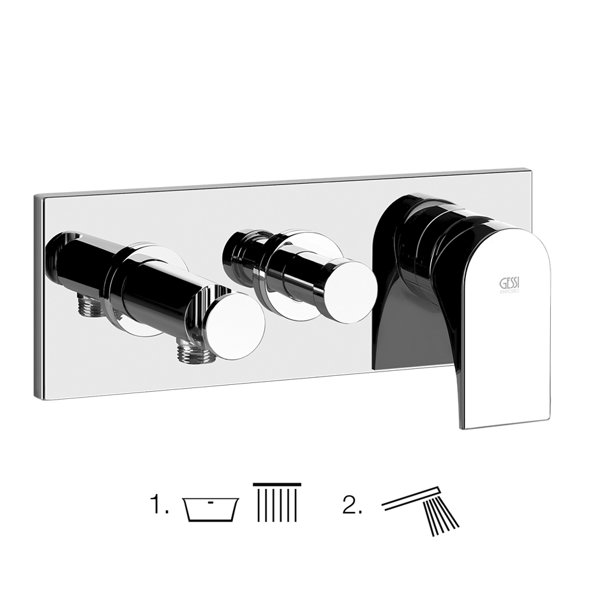 Gessi Emporio Via Solferino finished installation set for single lever bath mixer, 2-way diverter, direct wall connection elbow with bracket, 49040031