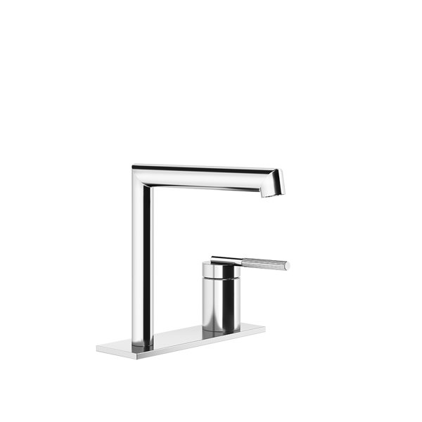 Gessi Ingranaggio single-lever basin mixer, separate spout mounted on plate, spout height162mm x projection 144mm, without pop-up waste, 63515