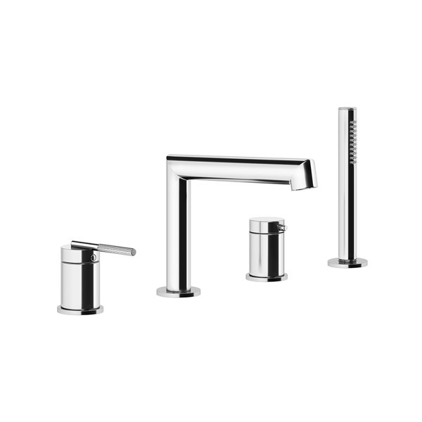 Gessi Ingranaggio four-hole bath rim single lever mixer, spout 190 mm, separate 2-way diverter cartr...