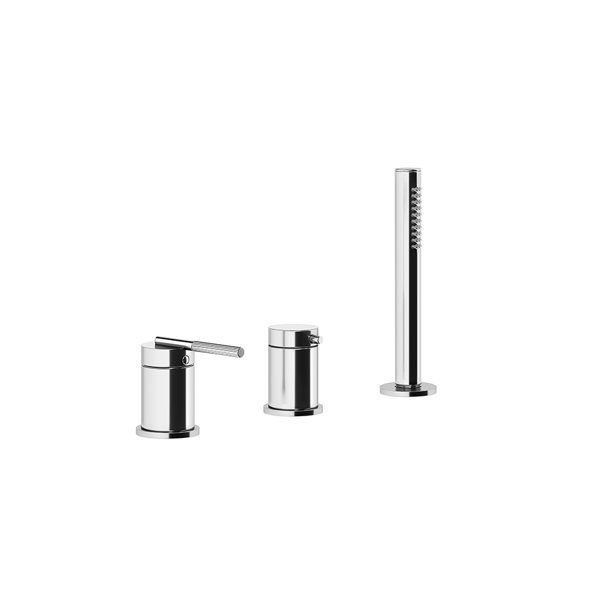 Gessi Ingranaggio three-hole bath rim mixer, 2-way diverter cartridge, separate bath spout, 1.50 m s...