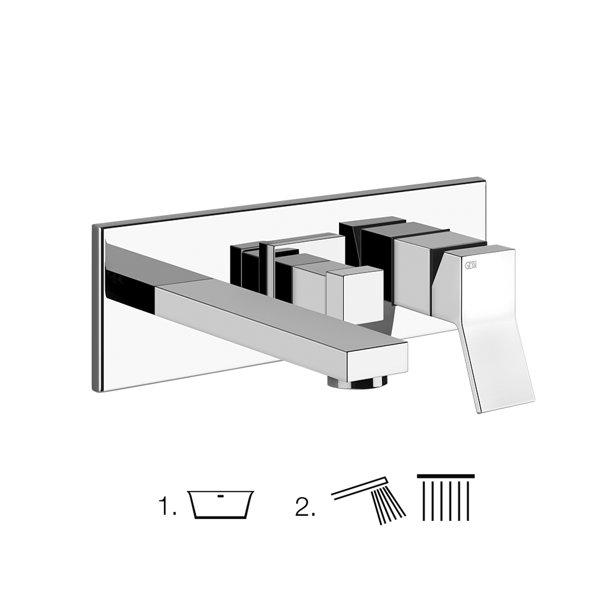 Gessi Rettangolo K, ready-to-install shower set for concealed single lever mixer with bath spout, 2-...